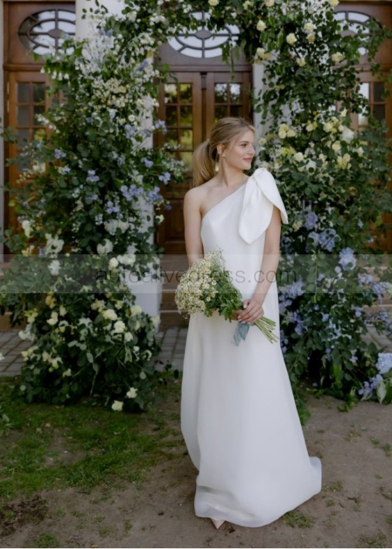 One Shoulder Ivory Organza Romantic Wedding Dress